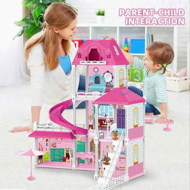 Image of Princess Doll House for Girls Toddlers 3 Story 6 Rooms Playhouse with Dolls Toy Figures, Furnitures, Accessories, Doll House Toys Gift for Kids Gift for for 3 4 5 6 7 8 9 10 Year Old