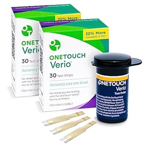 OneTouch Verio Test Strips for Diabetes Value Pack – 60 Count – for Blood Sugar Monitor – Home Self Glucose Testing – 2 Boxes, 30 Strips Per Pack