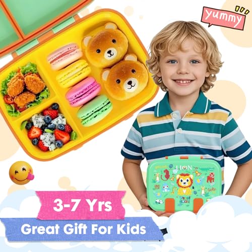Image of Cute Cartoon Bento Lunch Box for Kids, 800ml /27oz BPA-Free Leak-Proof Food Containers with 3 Compartments, Dishwasher Safe, Back to School Students Lunches Size for Ages 3-7