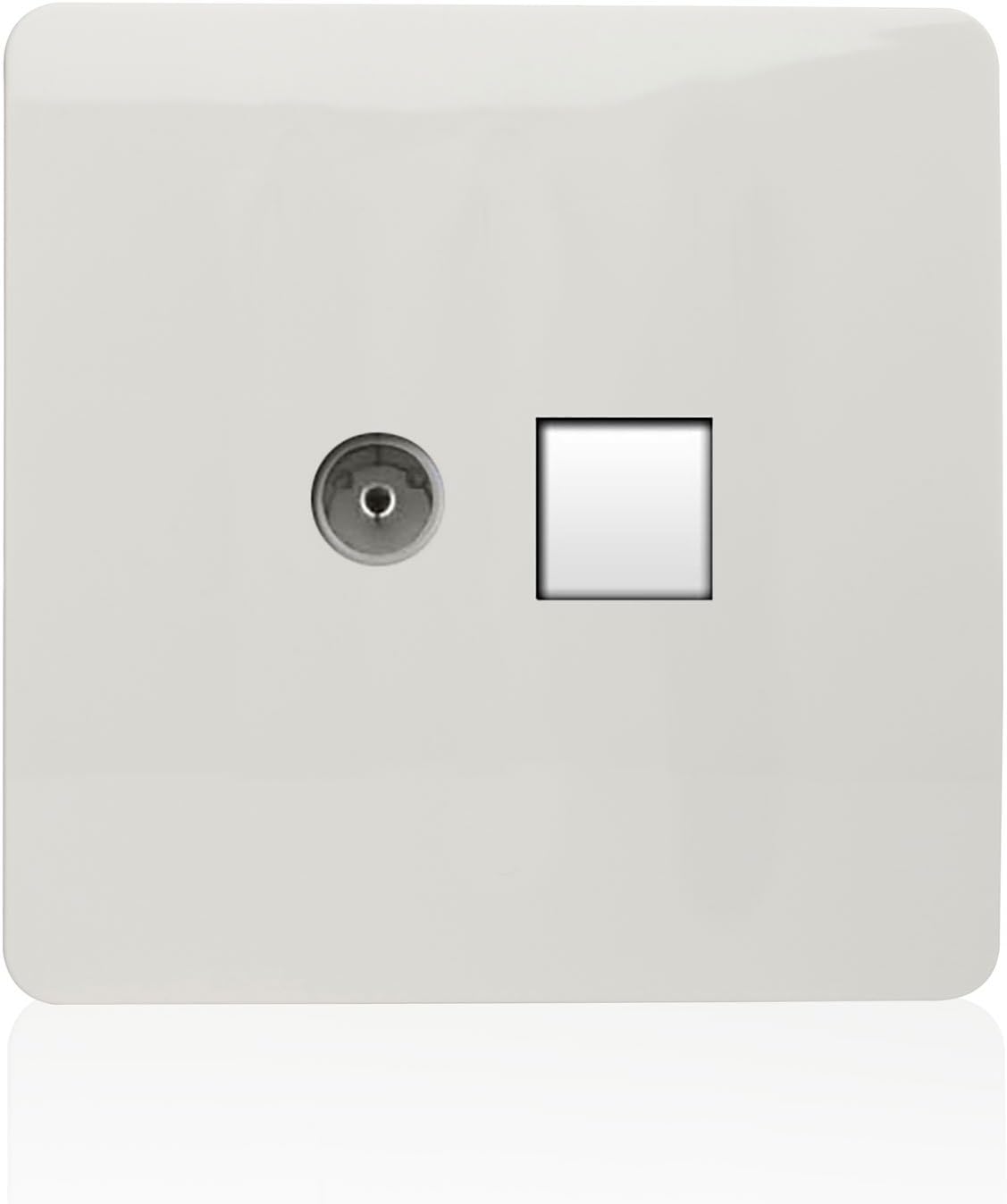 Trendi Modern Glossy Tactile TV Co-axial Socket + RJ45 Cat 5e & Cat 6 PC Ethernet Socket White