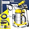 Masko® Aspirapolvere industriale, in acciaio inox, 2300 W + presa di corrente, aspirazione a secco e a umido, funzione di soffiaggio, Push&Clean, con e senza sacchetto, Giallo
