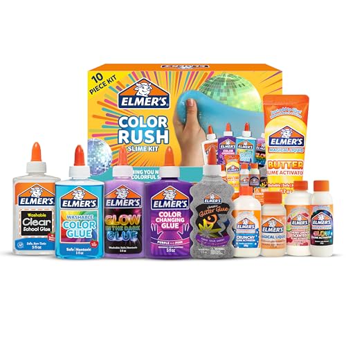 Elmer's Color Rush Slime Kit, Includes Liquid Glue, Activator, Makes Color Changing, Glow in The Dark, Butter Slime and More, 10 Piece Set - Perfect for Parties, Gift, Activity Time