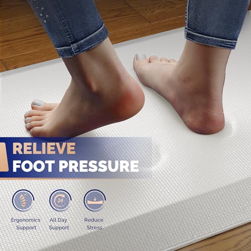 Image of FEATOL Anti Fatigue Mats for Standing, 9 /10 Extra Thick Ergonomic Standing Desk Mat, Comfort Memory Foam Standing Mat at Home,Office All Day (20 inch x 48 inch, White, 2PC)