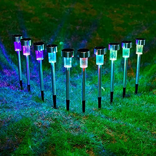 Garden Mile Lot de 10 lampes solaires LED à changement de couleur pour jardin, allée, allée, extérieur, éclairage solaire pour jardin, extérieur, lampadaire solaire