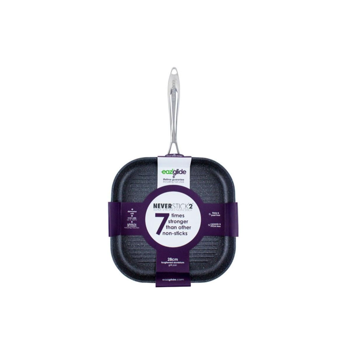 eaziglide Neverstick 3 Quadratische Grillpfanne aus Aluminium und Edelstahl in der Farbe Schwarz, Durchmesser: 28cm, IM1048