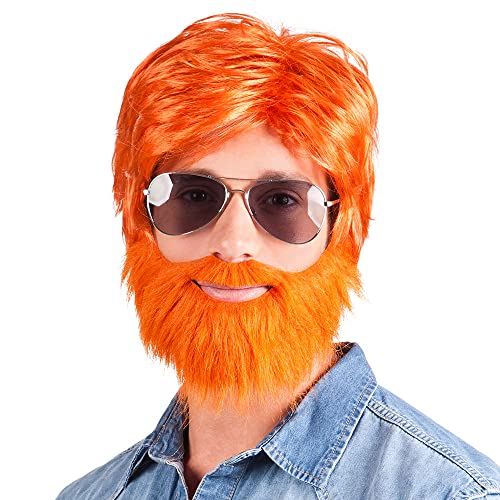 Boland 85736 - Perruque Dude pour adultes, Orange, Cheveux synthétiques courts avec barbe, Coiffure, Accessoire, Couvre-chef, Costume, Carnaval, Fête à thème