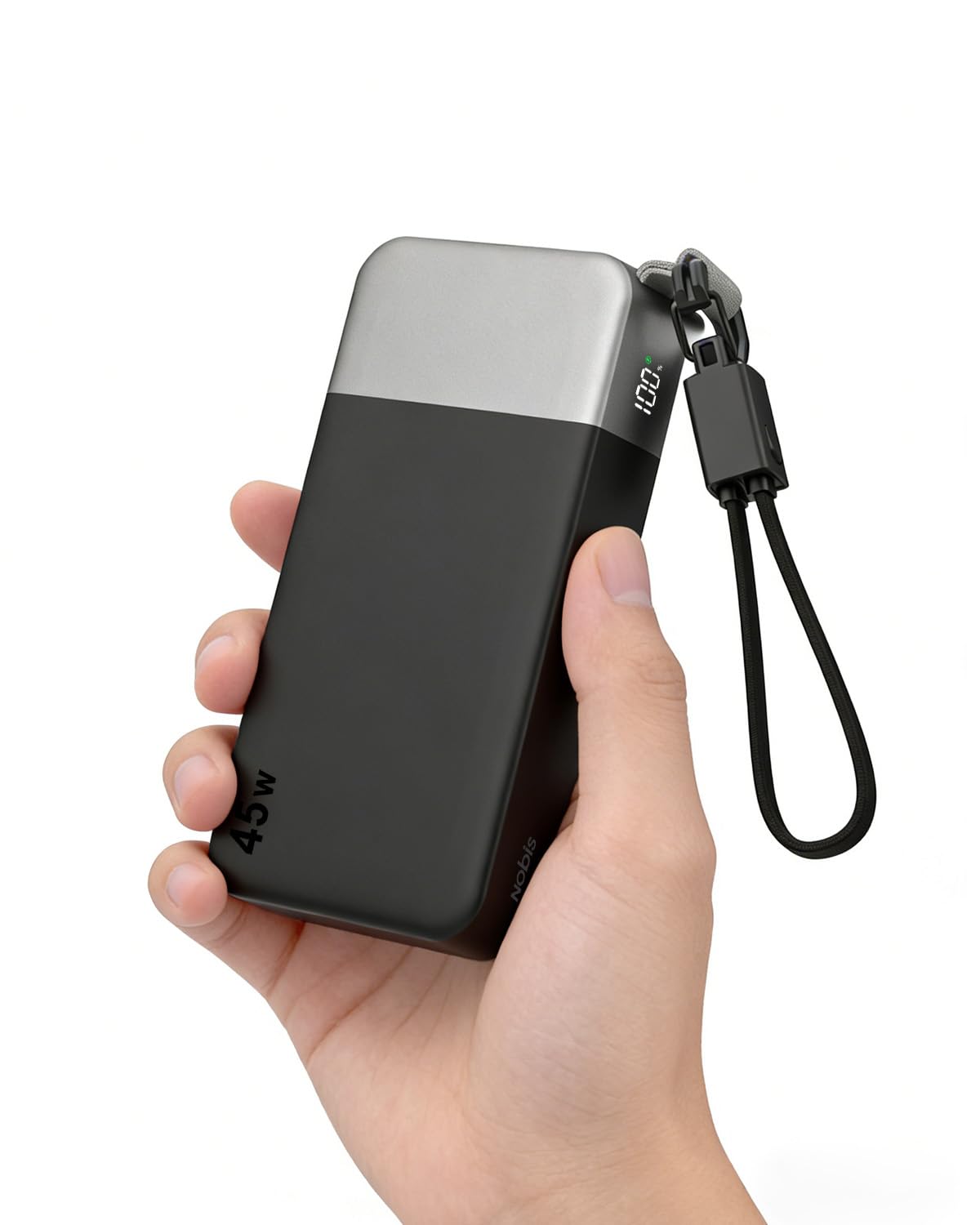 NOBIS Power Bank 20000mAh 45W, Cavo USB-C Rimovibile, per Phone 17 S25 Pad | Caricatore Portatile PD/PPS/QC, 2 USB-C (In/Out) e 2 USB-A, Display Digitale, per lavoro, viaggi e campeggio
