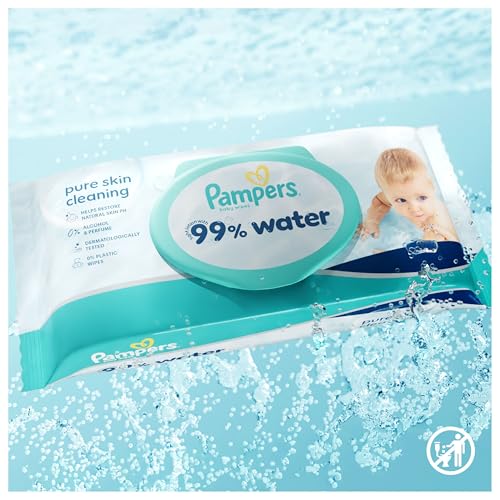 Pampers 99% Water Baby-Feuchttücher, 18 Packungen mit 60 Feuchttüchern = 1080 Baby-Feuchttücher, leichte Lotion mit 99% Wasser 2
