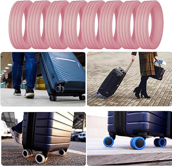 Image of Suitcase Wheel Cover Set of 8 Piece- Anti Scratch, Noise Reduction & Shock Absorption Silicone Protector Fits Most Trolley Luggage Bag & Office Chair