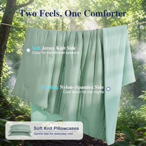 Image of MUXHOMO Cooling Comforter Set Queen Size, Lightweight Summer Comforter for Hot Sleeper, Reversible Bedding with ICY Cooling Surface, Includes 1 Comforter (90 inchx90 inch) and 2 Shams (20 inchx 26 inch), Sage Green