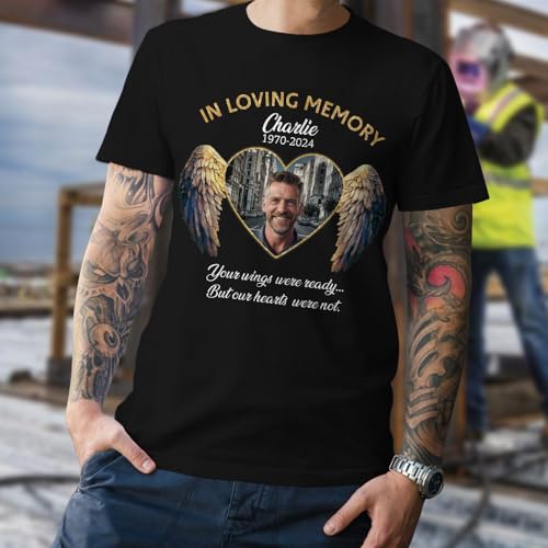 Personalized in Loving Memory Family Loss T-Shirt - Custom Photo and Name Tshirt- Memorial Shirts Personalized with Picture Rest in Peace RIP Shirts White3