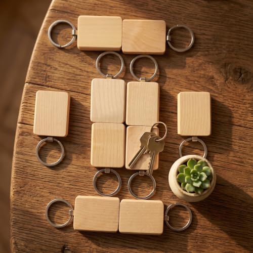 Image of Empty Wooden Keychains, Laser Engravable, Printable & Writable, Pack of 10 Assorted Shapes, 5cm x 3cm