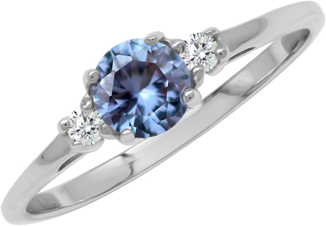 Silvershake Petite Design Round Shape Gemstone Birthstone White Gold Plated or Yellow Gold Plated 925 Sterling Silver Solitaire Promise or Engagement Ring Jewelry for Women - Image 6