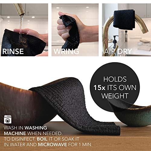 Scandish Black Swedish Dishcloths For Kitchen - Set Of 3 Swedish Dish Cloths | Swedish Dish Towels Made In Sweden | Reusable, Compostable Black Dishcloths For Kitchen #TOP3
