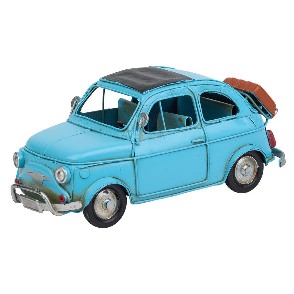 WANDERLUST DECO Coche de remolque con Moto de Metal Azul 34x10x10.5
