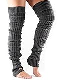 ToeSox Women's Thigh High Ribbed Knit Leg Warmers, Charcoal, One Size