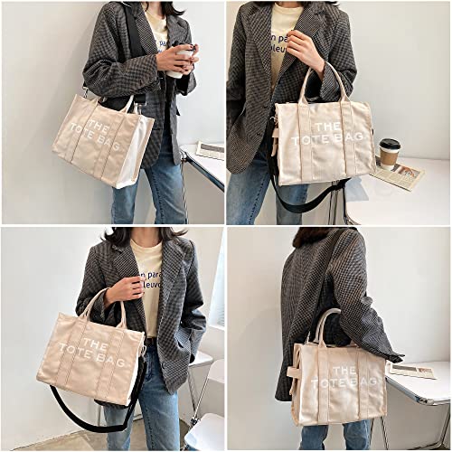 Tote Bags For Women Handbag Tote Purse With Zipper Canvas Crossbody Bag Shoulder Bag For Office, Travel, School (Large, Canvas Beige) #TOP5