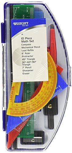 Westcott Ten Piece Math Tool Kit, Assorted Colors