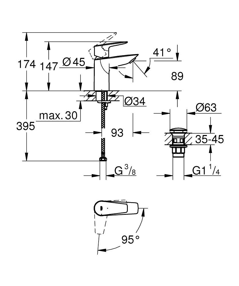 GROHE Start Edge QuickFix – Grifo de lavabo (Tamaño S, cuerpo liso, desagüe Push-Open, ahorro agua/energía, cartucho 28mm, QuickTool incluido), Negro Mate, 239002431