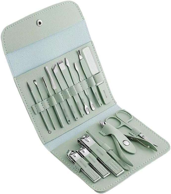 Nail Clippers Kit Nail Clipper 16 Piece Set, Nail Clipper Box, Diagonal Nail Clipper, Foot Repair Tool, Earring Shovel, Blue Green Manicure Pedicure Kit(Blue)