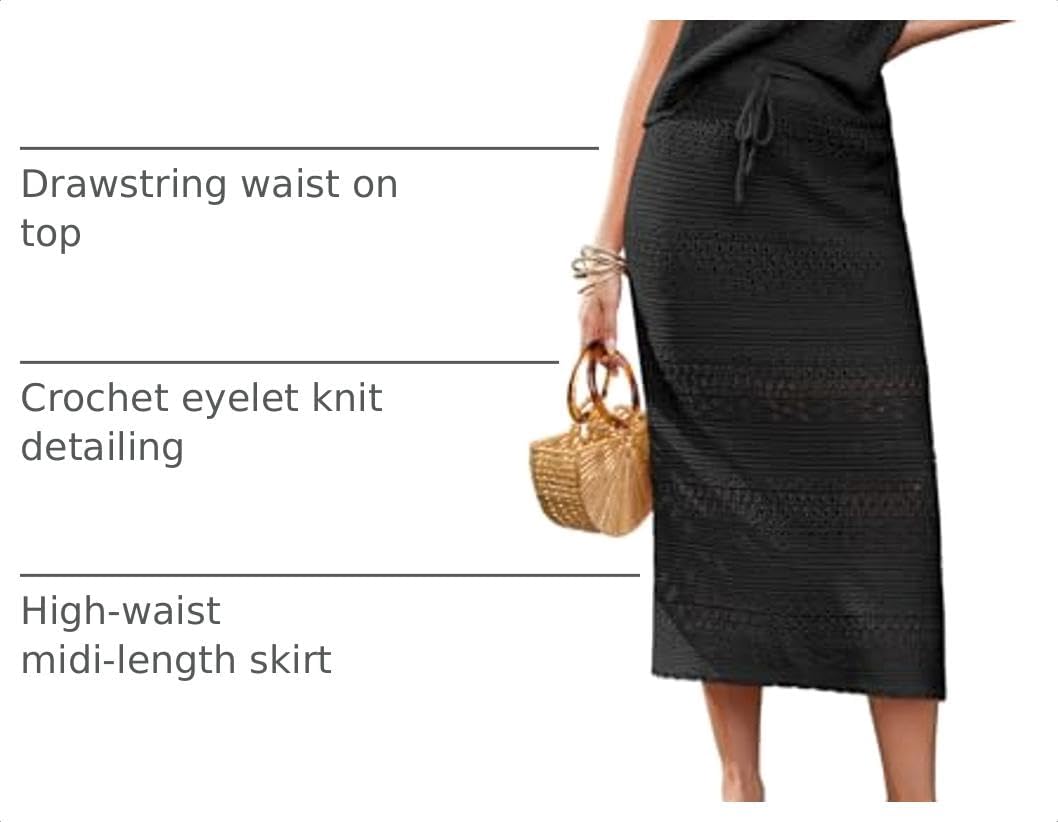 Tankaneo Womens Crochet Cover Up 2 Piece Skirt Sets Vacation Travel Outfits image 4