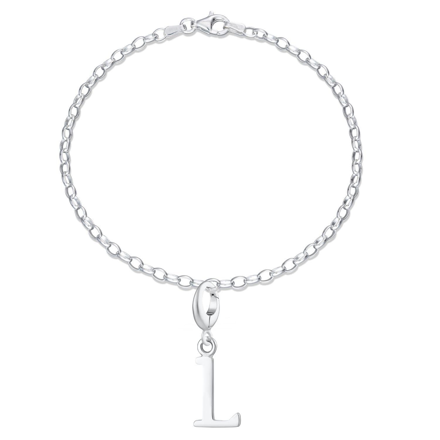 Lily Charmed - Pulsera de plata de ley 925 con dije inicial de 20 cm, pulsera ajustable en minúsculas del alfabeto A-Z, 8 inch, Metal
