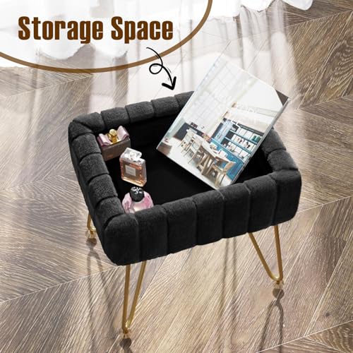 Greenstell Vanity Stool Chair Faux Fur with Storage, 19.4" H x 15.7" L x 11.8" W Soft Ottoman 4 Metal Legs with Anti-Slip Feet, Furry Padded Seat, Modern Multifunctional Chairs for Makeup, Bedroom by GREENSTELL - Image 5