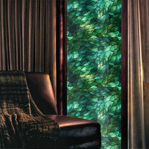 Vinilo decorativo para ventanas de vidrio con diseño geométrico verde oscuro miniatura 2