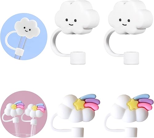 4 fundas de paja para pajitas reutilizables, cubiertas de paja de nube, tapas de paja de estrella fugaz, tapones de paja de silicona, reutilizables,
