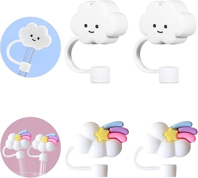 4 Pcs Straw Covers Cap for Reusable Straws Cloud Straw Covers Shooting Star Straw Caps Covers Silicone Straw Plugs Reusable Cloud Shape Straw Toppers Protector