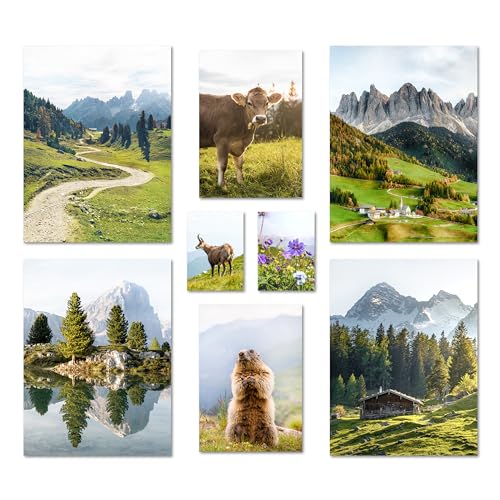 ARTFAVES® Set di poster - In montagna - decorazione da parete in più parti Soggiorno e camera da letto - 8 quadri da parete moderni Decorazione primaverile, decorazione Alpi - senza cornice