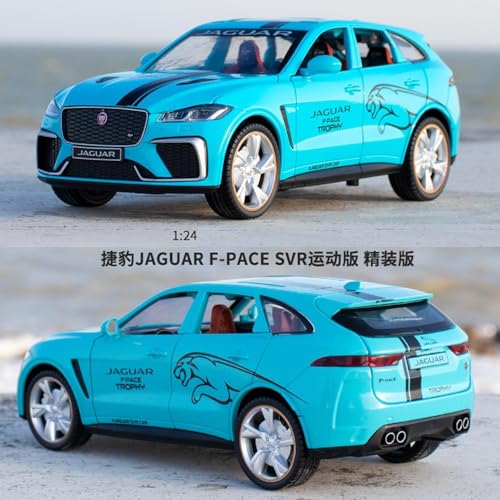 Image of 1:24 Jaguar F-Pace Diecast Model Car | Pull Back Metal Toy Vehicle with Opening Doors, Sound & Light | Alloy Car Toy for Kids & Collectors (Blue)