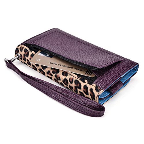 Kroo Clutch Wristlet Wallet For 5-Inch Smartphones - Retail Packaging - Purple With Leopard Spots #TOP2