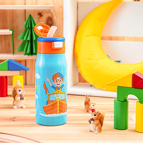 Zak Designs Blippi Kids Water Bottle For School Or Travel, 13.5Oz Durable, Vacuum Insulated Stainless Steel With Handle And Leak-Proof, Pop-Up Spout Cover (Blippi) #TOP2
