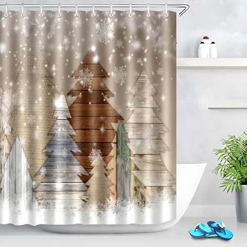 longlugoo Winter Pine Tree Shower Curtain Cover