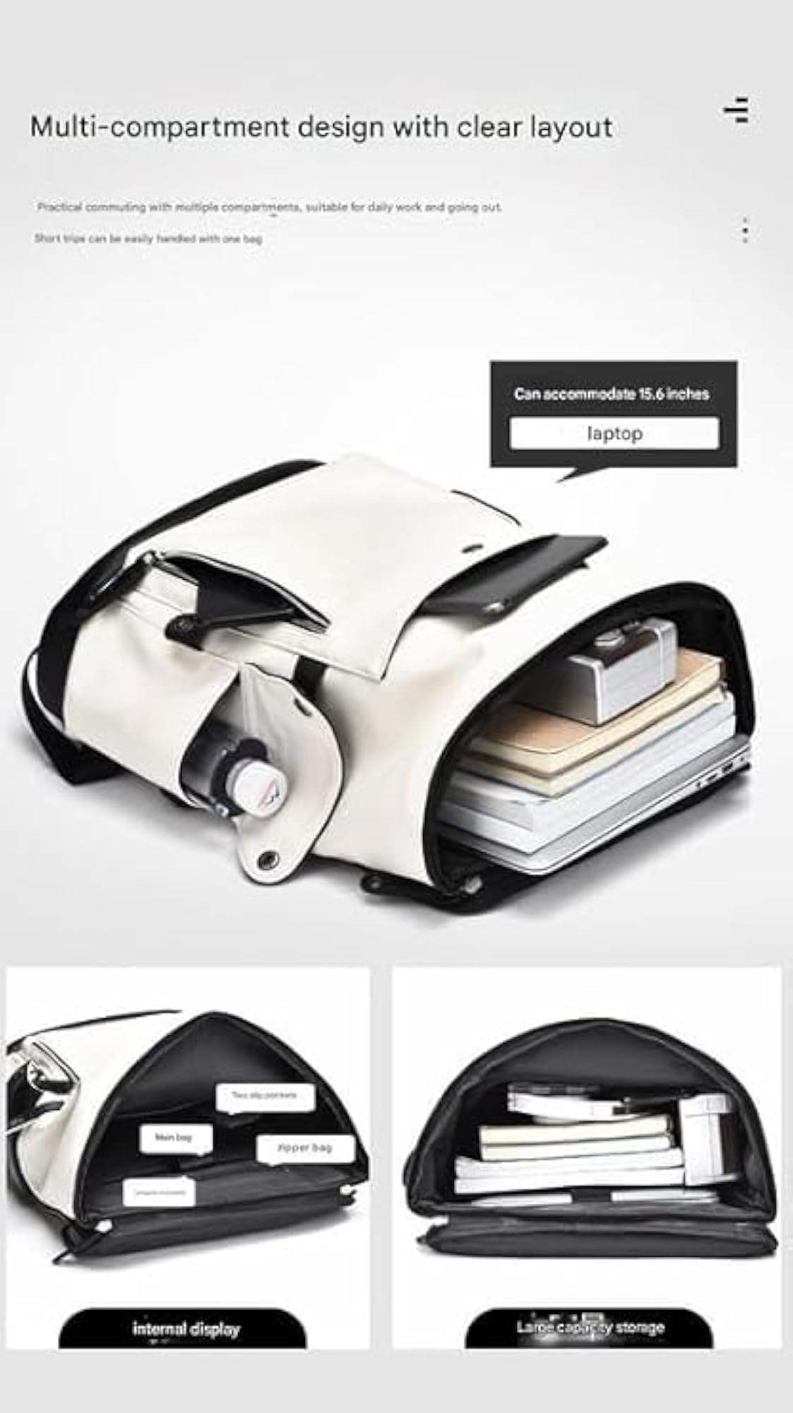 PU Solid Pattern Backpack for 15.6 Inch Laptop, Black