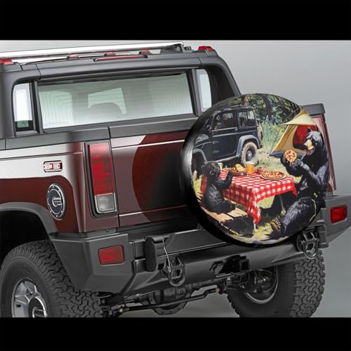 Image of Black Bears Family Camping Spare Tire Cover-Cute Funny Waterproof Universal Spare Wheel Tire Covers Fit for Rv SUV Truck Camper Travel Trailer Accessories,14 inch