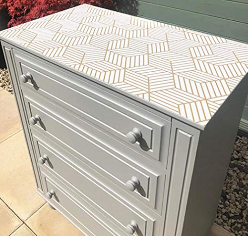 Meboem champagnekleurige, goud gestreepte zelfklevend behangpapier, zeshoekig, gouden strepen, zelfklevend papier… - Image 5