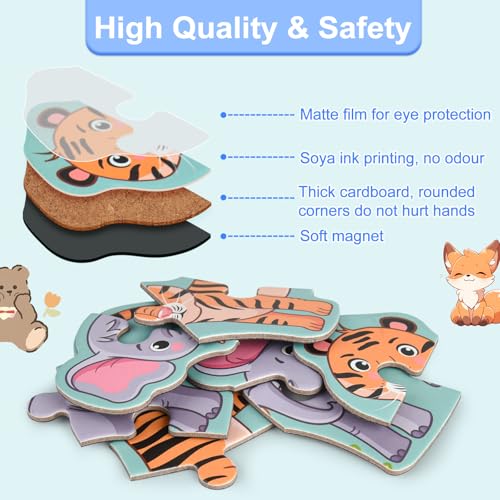 Image of ASTARON 3D Magnetic Animal Puzzle with 60 Puffy Stickers for Toddlers, 41 Pieces Puzzles Preschool Education Learning Travel Toys Car Plane Activities for Kids Road Trip Birthday Gifts | Folding puzzle, includes 3 bubble stickers, puzzle pieces with words, learn while playing, easy to store, educational toy
