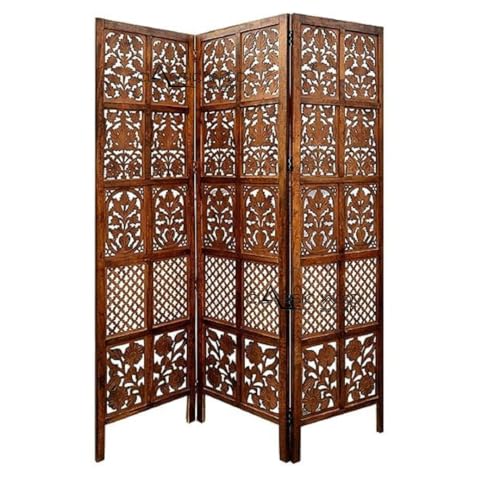 Image of Classic Wood and Craft Wooden Room Divider Partition for Living Room, Privacy Partition, Partition Wall, Divider for Makeup Studio /Office (3 Panels - Mix Frame Design)
