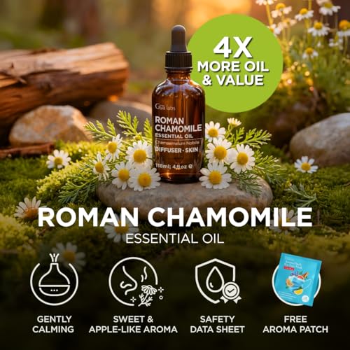 Image of 100% Pure Roman Chamomile Essential Oil for Skin & Diffuser - 4 Fl Oz | Roman Chamomile Oil for Massage & Relaxation, Soft Floral Aroma for Calm Nights, Aromatherapy Grade Oil - Gya Labs