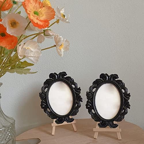 2 Pcs Mini Photo Frames Photo Picture Display Frames Baroque Oval Frames for Home Office Bedroom Living Room (White Black, 5*7cm picture frames)
