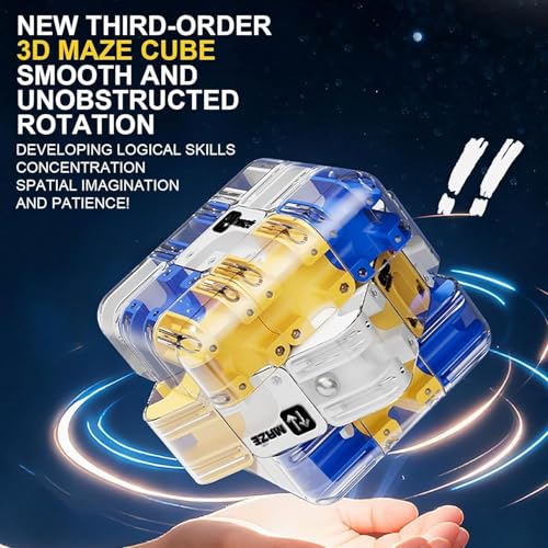 Image of 3D Maze Puzzle Cube Transparent Labyrinth Ball Game Brain Teaser IQ Toy Rolling Metal Marble Challenge Educational Focus Skill Stress Relief Kids Adults Rubik Inspired