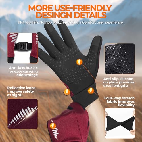 Image of rivmount Winter Gloves Women Men, Cold Weather Touch Screen Liner Glove, Windproof 3-Layers, for Running, Cycling, Biking, Hiking, Driving