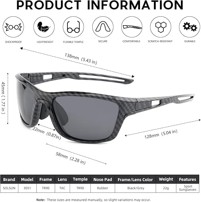 Miniatura 4 de Solsun Polarized Sunglasses for Men Woman, Sport Wrap Around Sun Glasses UV Protection for Fishing Driving Cycling