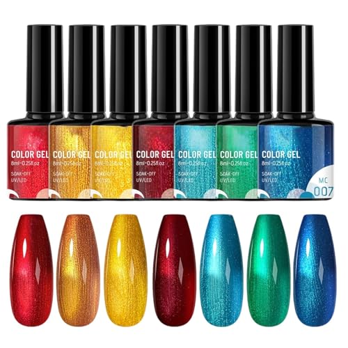 Mxshc Esmalte De Uñas Gel Brillante - Colores De Gel Brillante Para Uñas | 7 Piezas Colores Portátiles para de Boda Viaje Fotos Sesiones Salón Fiesta Festival Música Mujeres