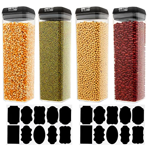 JMIATRY 4 Pack Cereal Storage Pasta Containers with Airtight Lids, 1.9L Plastic Clear Spaghetti Storage Jar with Labels, BPA Free Kitchen Storage Jars for Storing Pasta, Flour, Cereal and Sugar