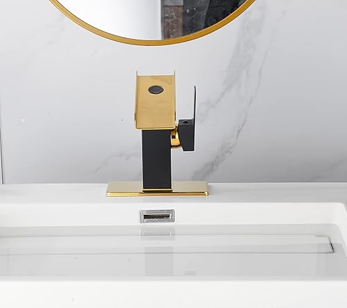 Miniatura 6 de Grifos de baño de un agujero LED cascada caño negro y dorado RGB 3 colores cambio de luz temperatura Lavabo lavabo grifo latón sola manija moderna