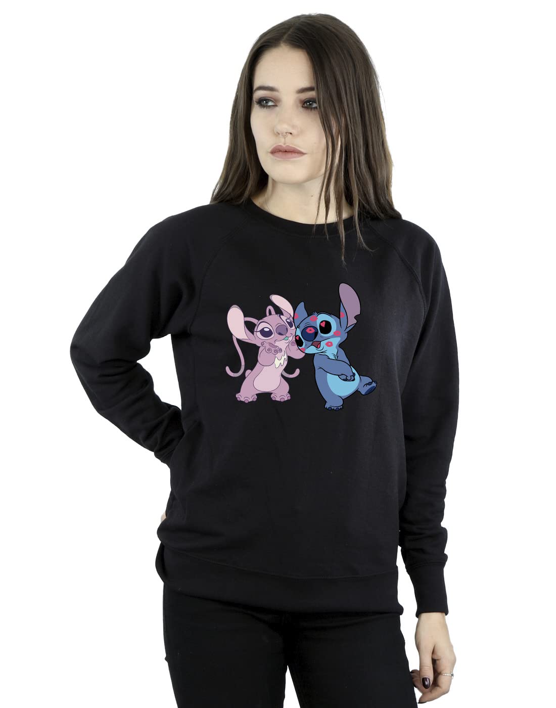 Absolute Cult Women's Black Disney Lilo & Stitch Kisses Sweatshirt X-Large