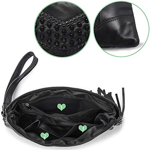 Kleine Zwarte Lederen Cross Body Handtas voor Vrouwen - Bezaaid Schouder Tas - Avond Bruiloft Kwastje Clutch Tas met… - Image 5